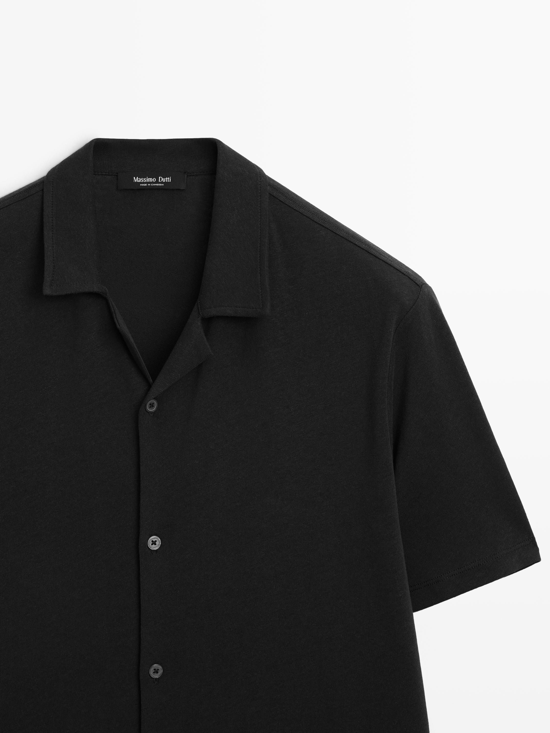 Regular fit short sleeve linen-cotton blend shirt